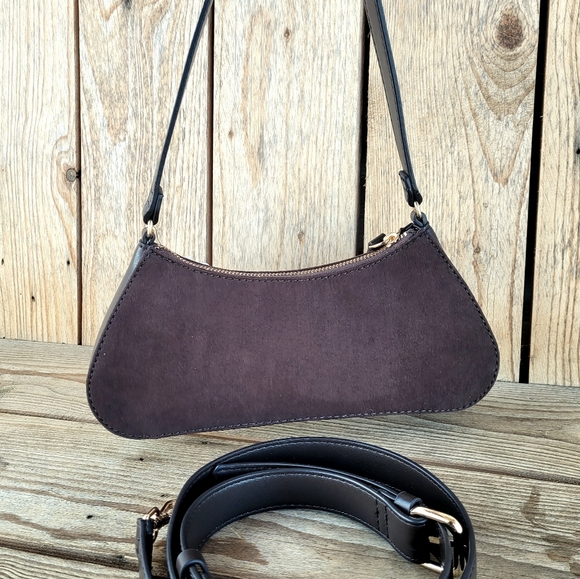 GUESS Suede Northlake Small Chocolate Tote With Crossbody Strap Handbag - Picture 7 of 8